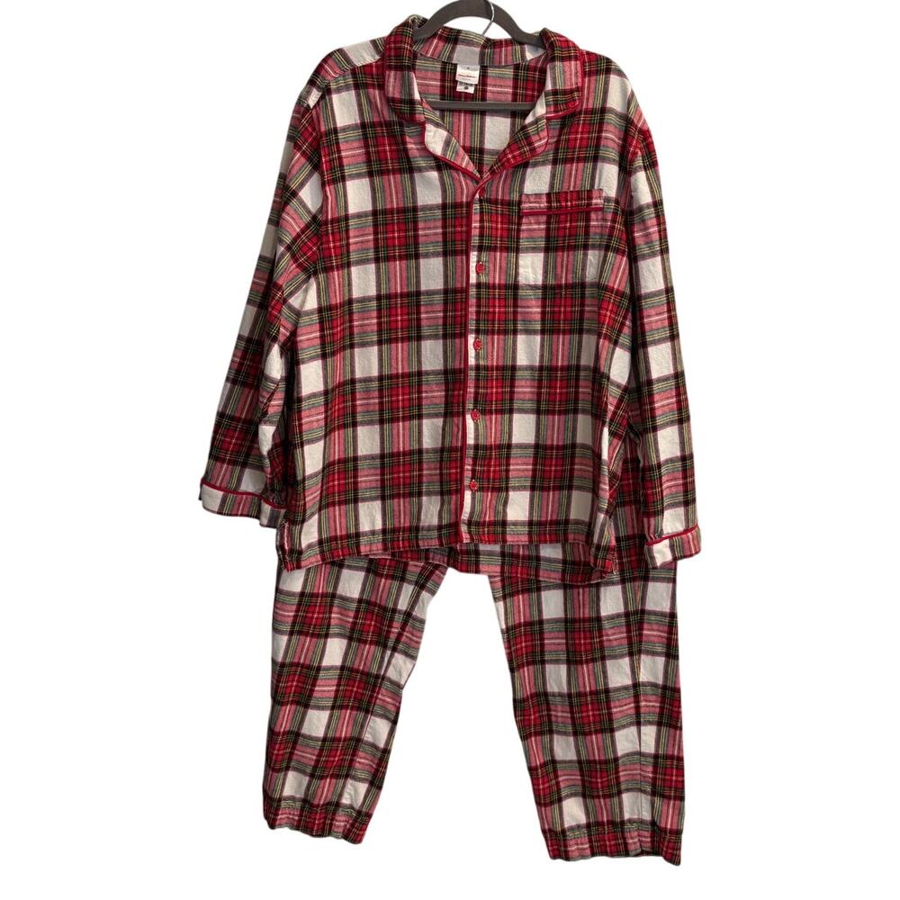 Hanna Andersson Red Plaid Brushed Flannel Two Piece Pajamas Adult Size XL